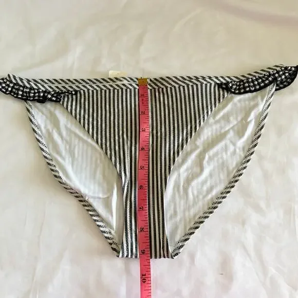 AERIE SWIMWEAR Women's Ruffle Accents Black‎ White Stripes Bikini Bottom NWT - Picture 5 of 7